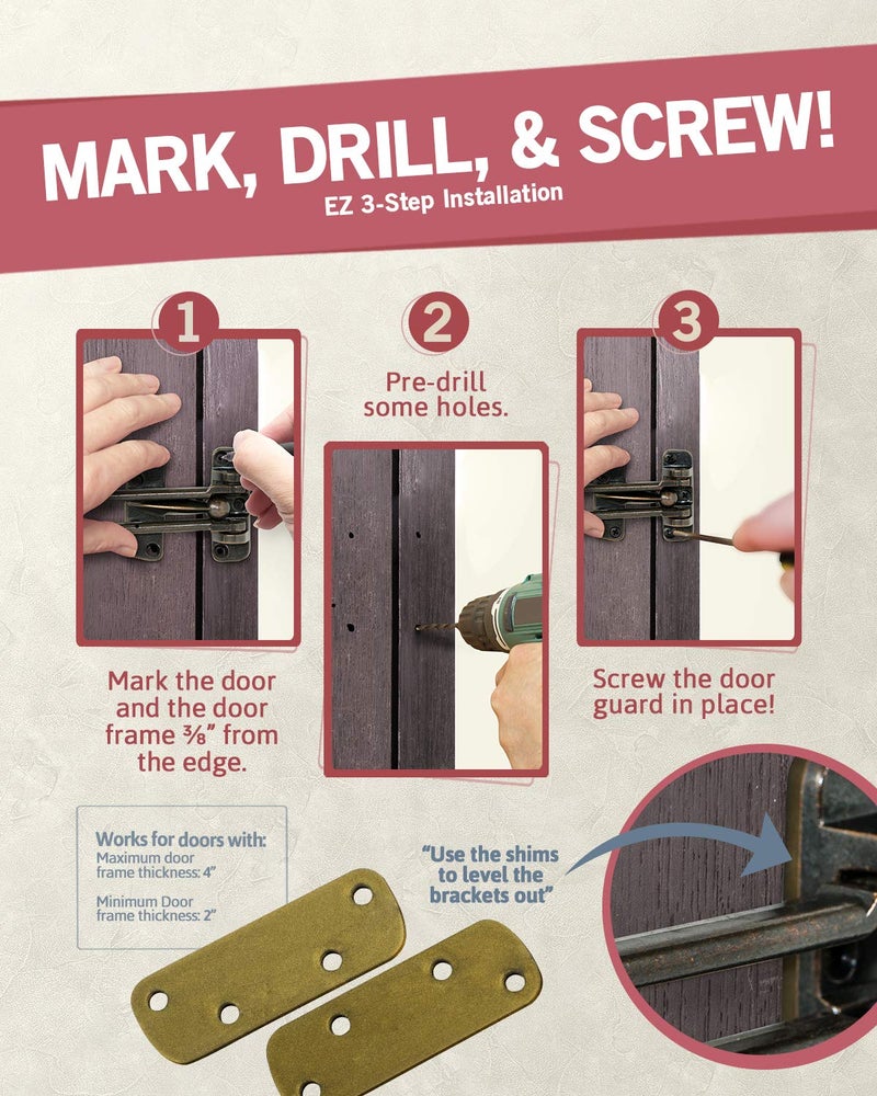 JD Jack N'Drill Jack Nâ€™ Drill Swing Bar Door Lock Durable Door Guard for Back & Front Doors, Childproof Door Security Made from Reinforced Diecast Metal for Home Security (Oil Rubbed Bronze, 2 Pack) - Image 4